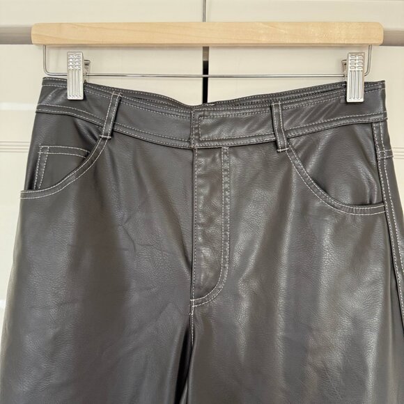 ZARA TOPSTITCHED FAUX LEATHER PANTS BLACK - Picture 6 of 8